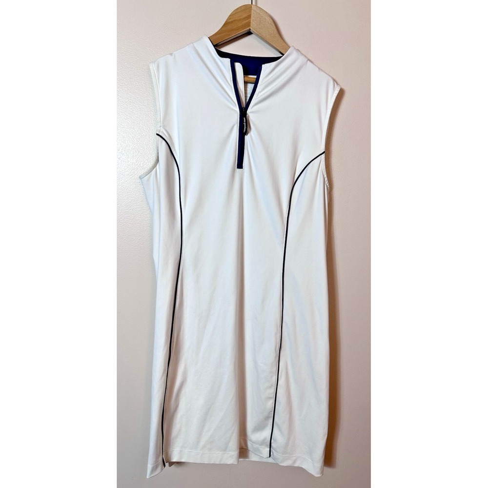 Vineyard Vines Dress Medium White Navy Blue Trim Sleeveless Golf Tennis 1/4 Zip